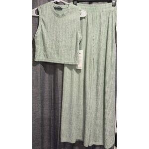 Love Poem Crinkled Rhinestone Crop‎ Top & Pant 2 Piece Set Womans Size Small NWT